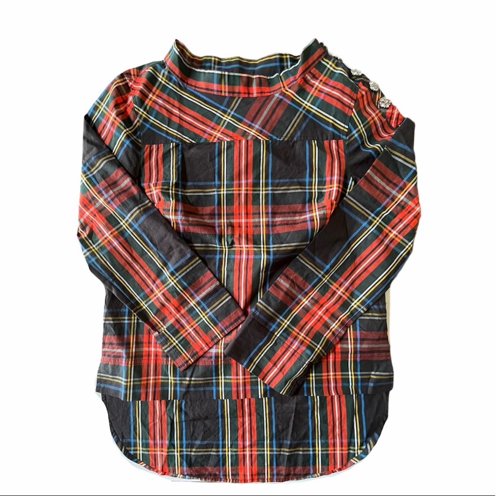 JCREW Funnelneck Stewart Plaid Jeweled Buttons NWT